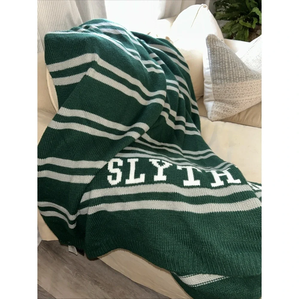 Pottery Barn Teen Harry Potter Slytherin Green Stripe Knit Throw Blanket 50x60